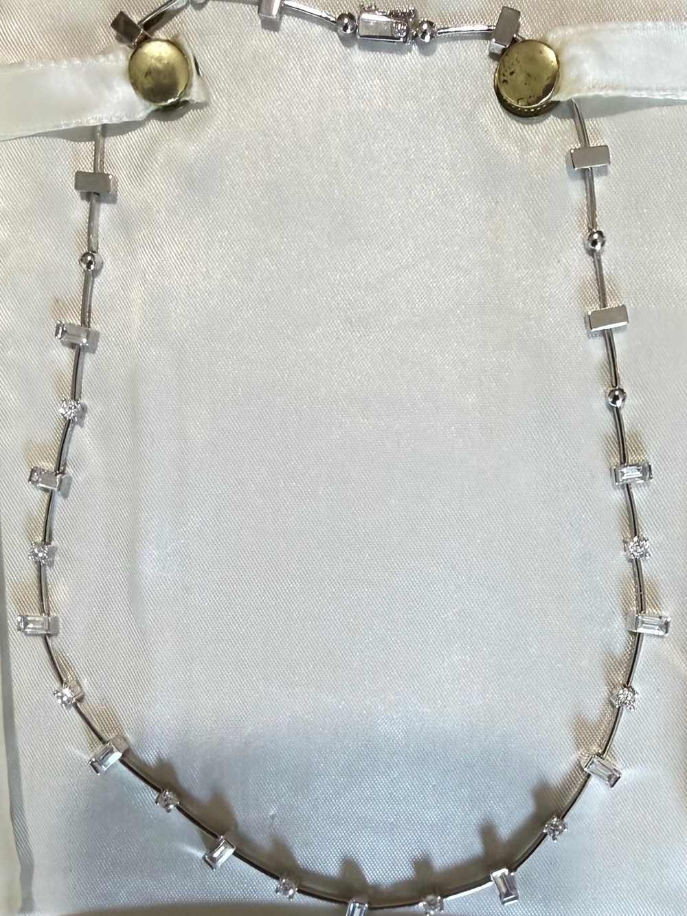 Delicate Silver Station Necklace with Clear Crystal Accents